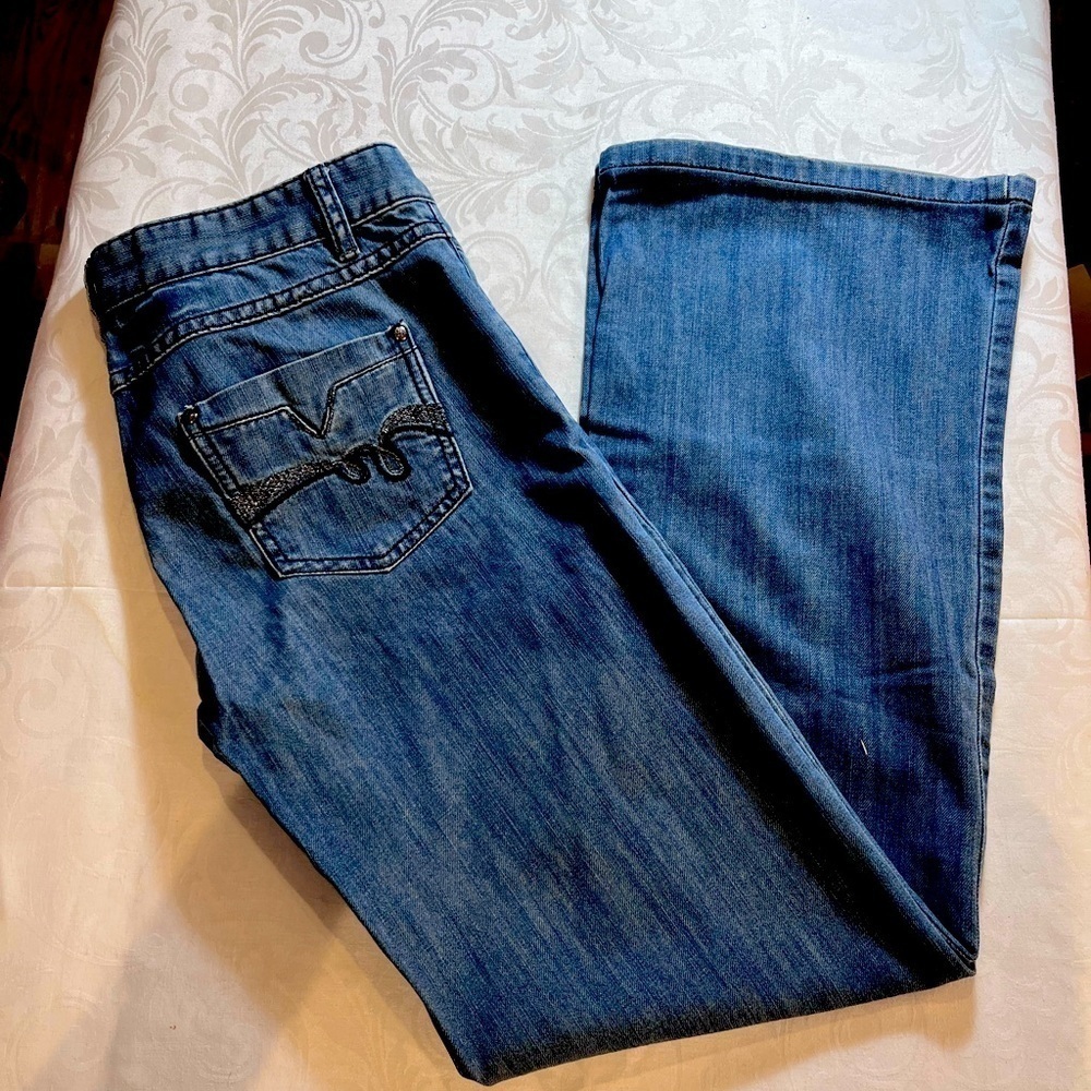 Etam Flare Denim Jeans with Embroidery pocket detail Size 9